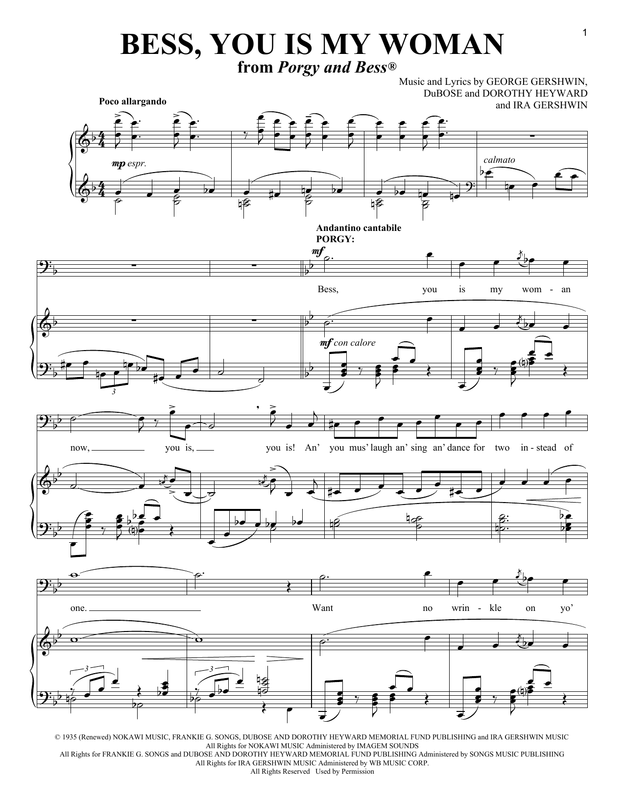 George Gershwin Bess, You Is My Woman Sheet Music