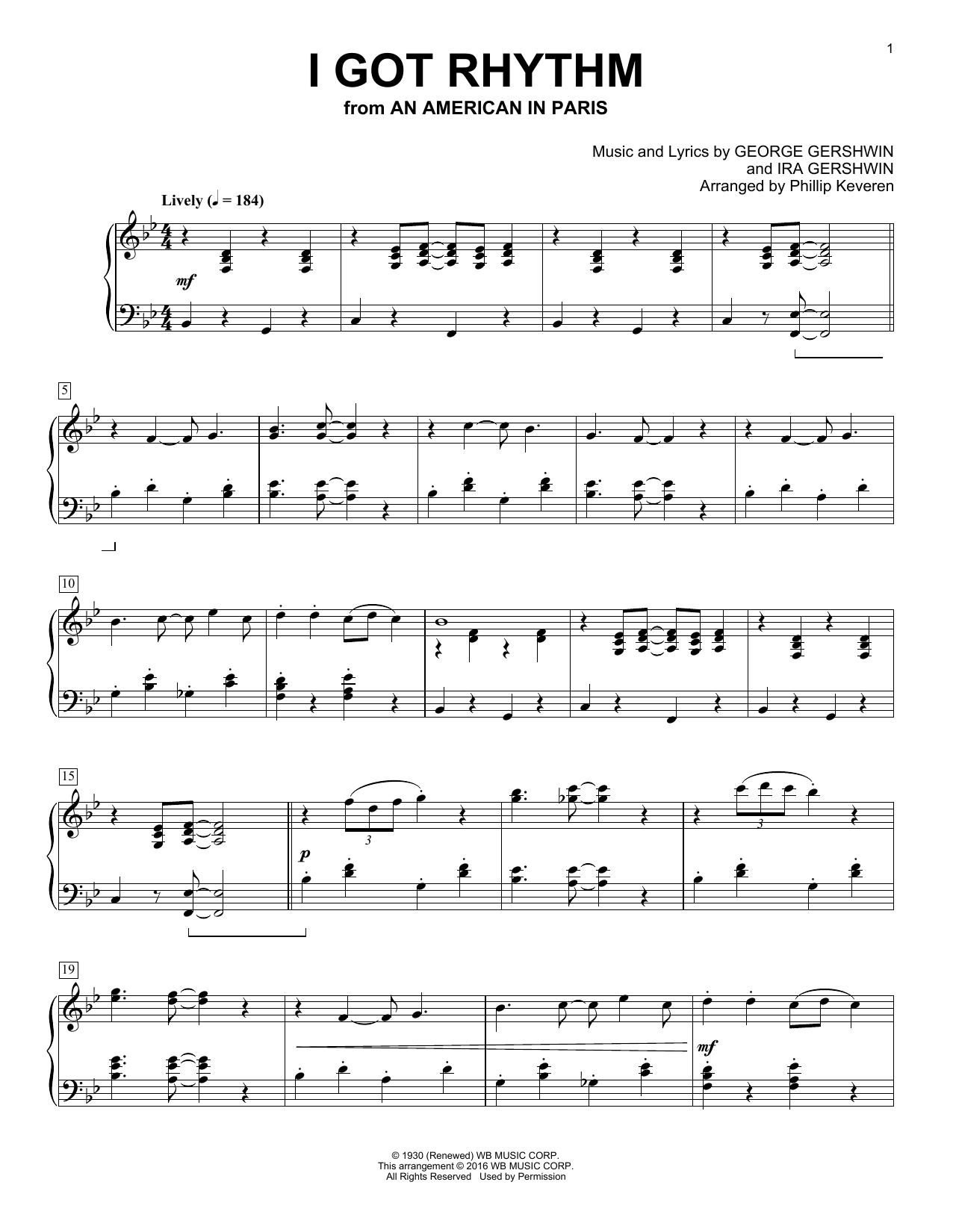 George Gershwin I Got Rhythm (arr. Phillip Keveren) Sheet Music