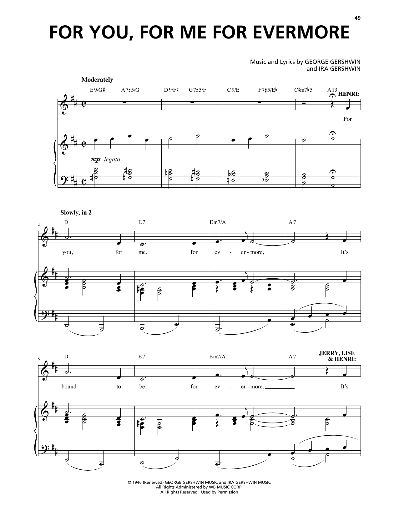 George Gershwin & Ira Gershwin For You, For Me For Evermore (from An American In Paris) Sheet Music