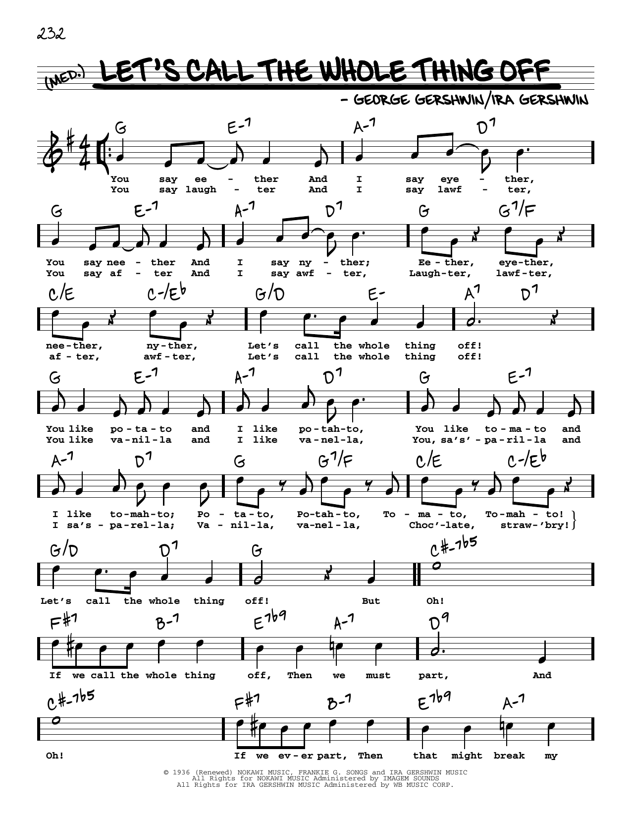 George Gershwin & Ira Gershwin Let's Call The Whole Thing Off (High Voice) (from Shall We Dance) Sheet Music
