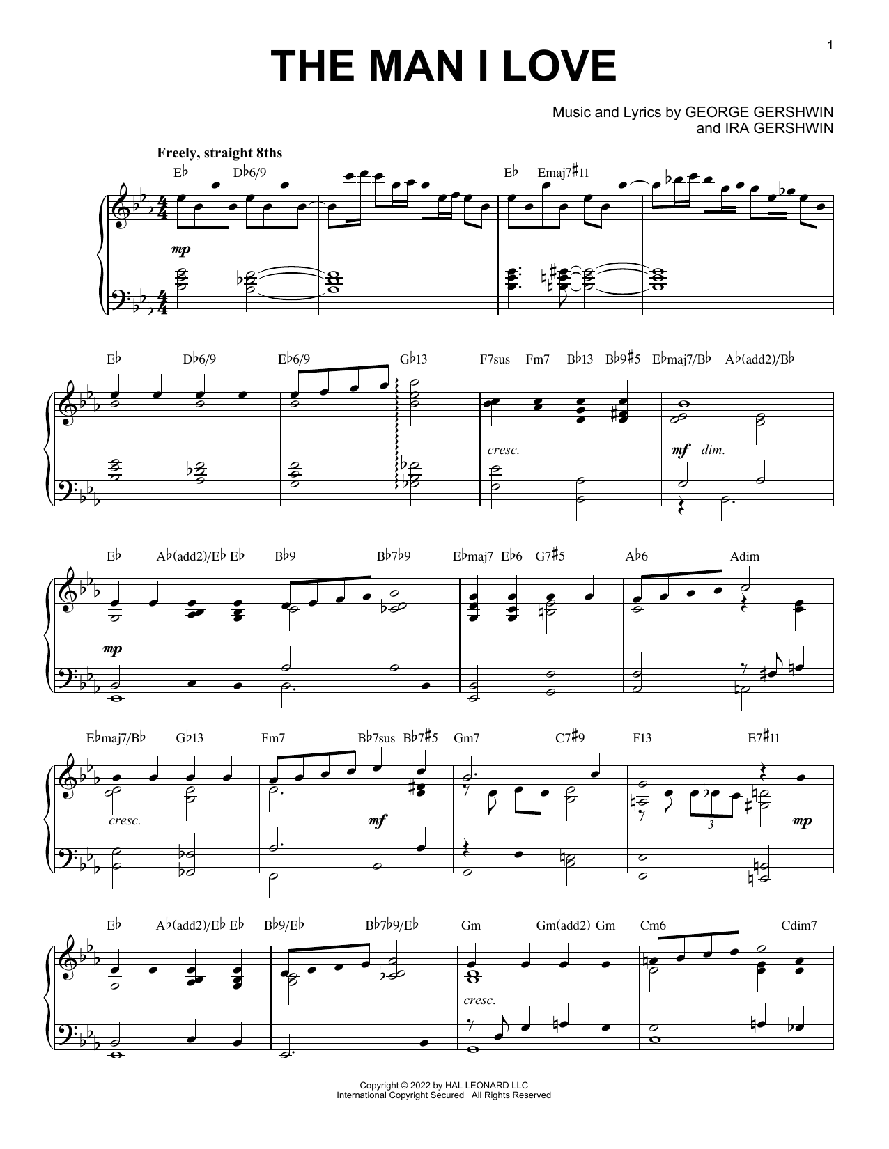 George Gershwin & Ira Gershwin The Man I Love [Jazz version] (from Lady Be Good) (arr. Brent Edstrom) Sheet Music