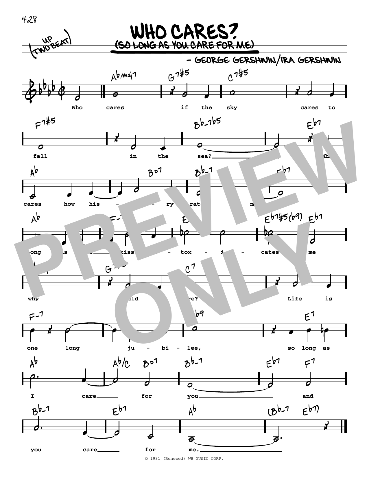 George Gershwin & Ira Gershwin Who Cares? (So Long As You Care For Me) (Low Voice) Sheet Music