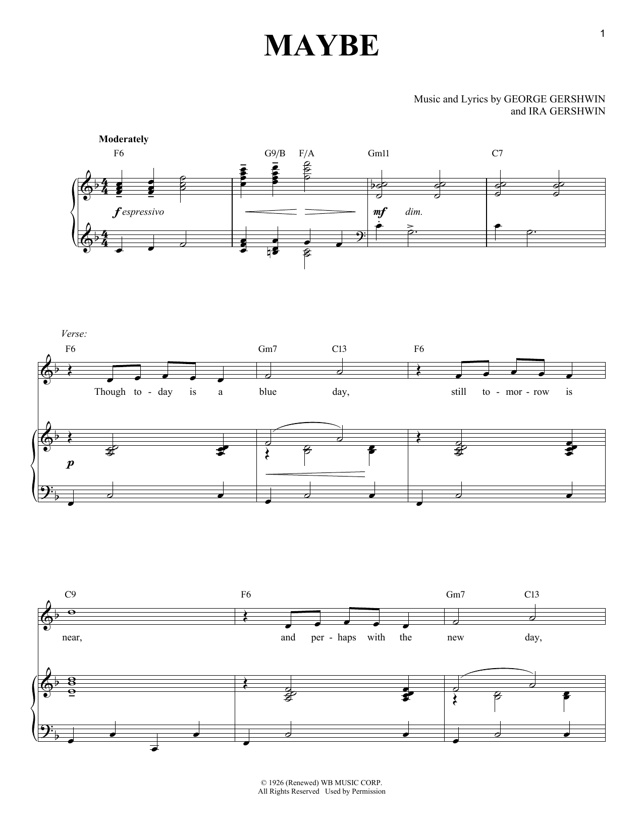 George Gershwin Maybe Sheet Music