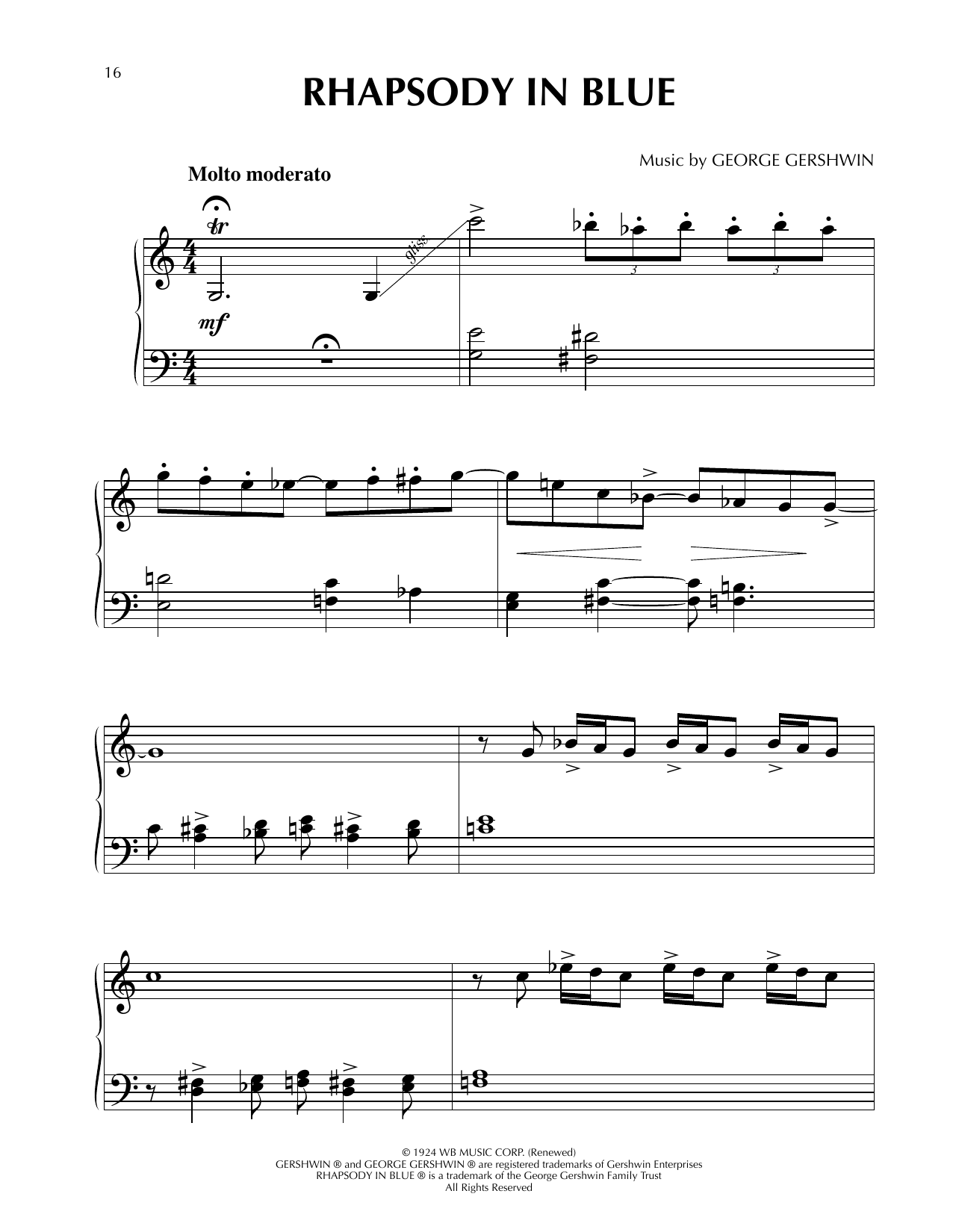 George Gershwin Rhapsody In Blue (from Fantasia 2000) Sheet Music