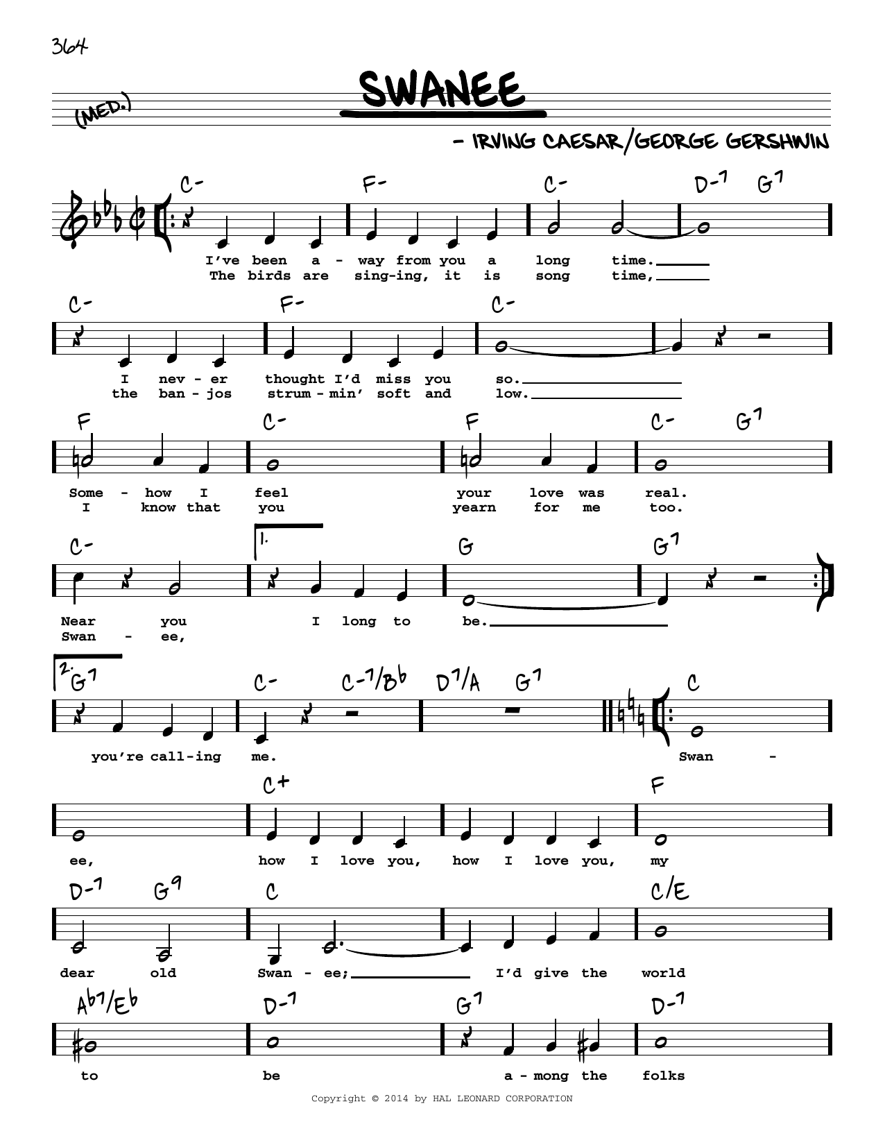 George Gershwin Swanee (Low Voice) Sheet Music