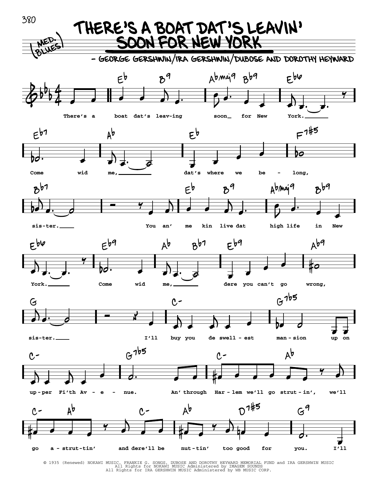 George Gershwin There's A Boat Dat's Leavin' Soon For New York (Low Voice) Sheet Music