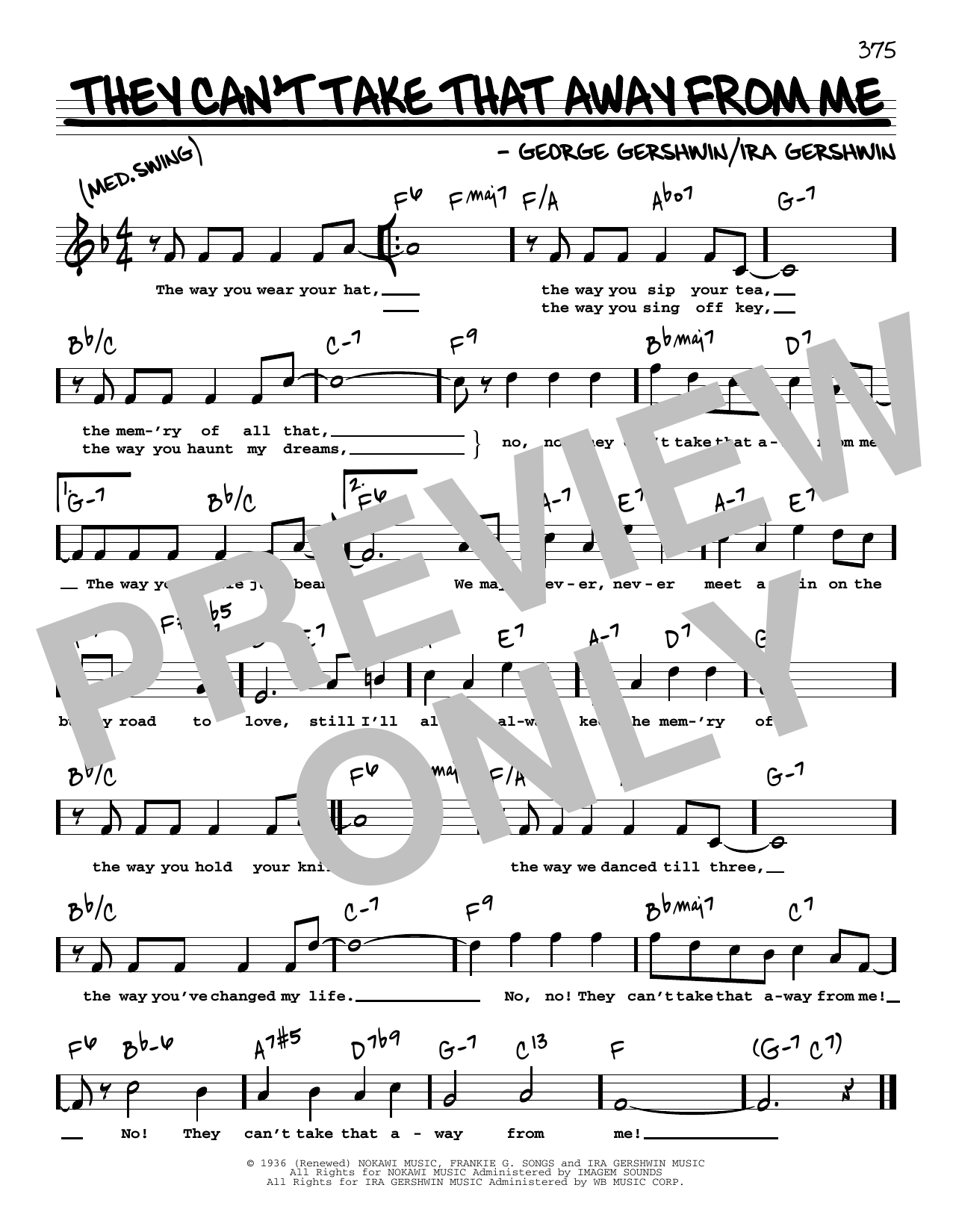Frank Sinatra They Can't Take That Away From Me (High Voice) Sheet Music