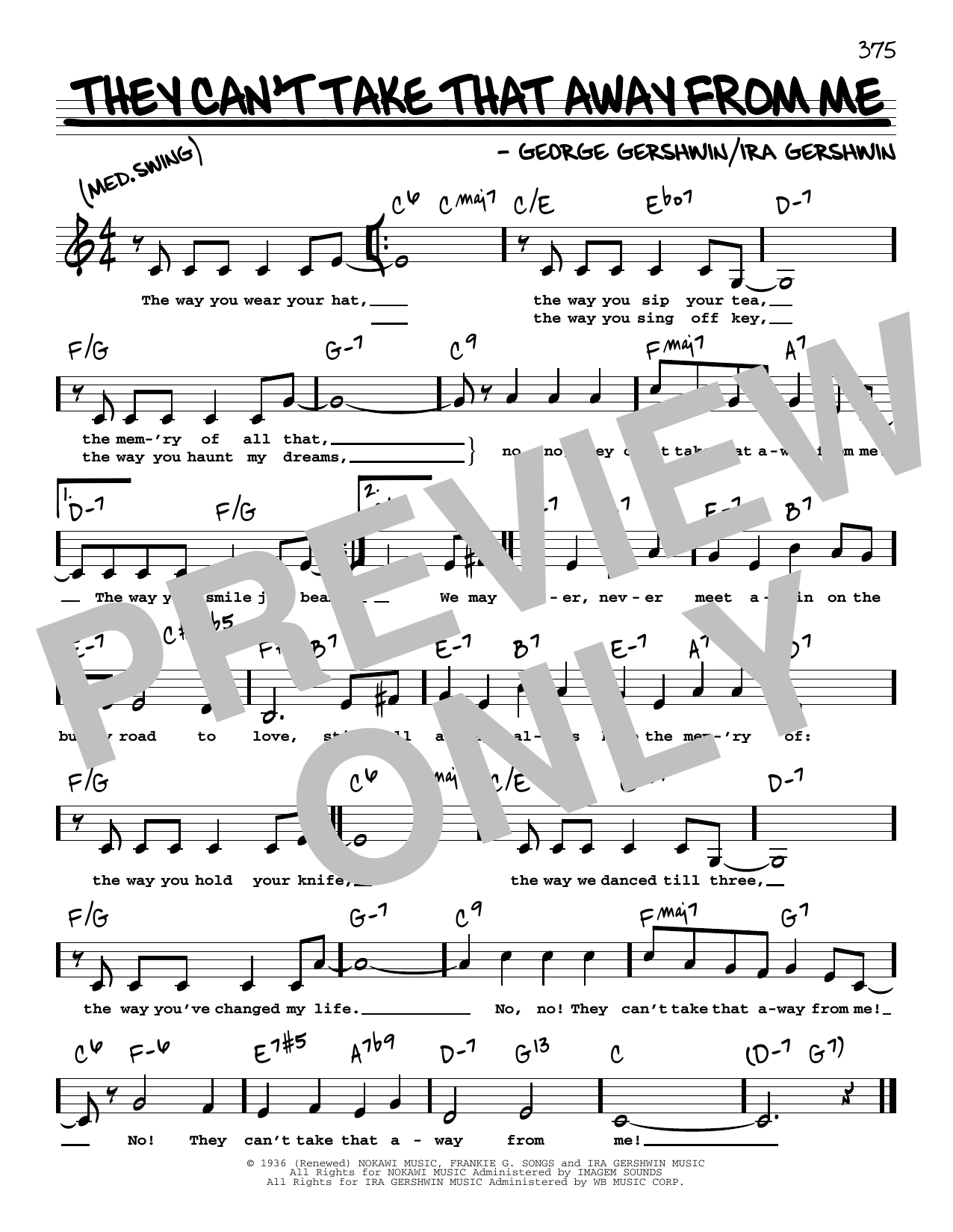 Frank Sinatra They Can't Take That Away From Me (Low Voice) Sheet Music
