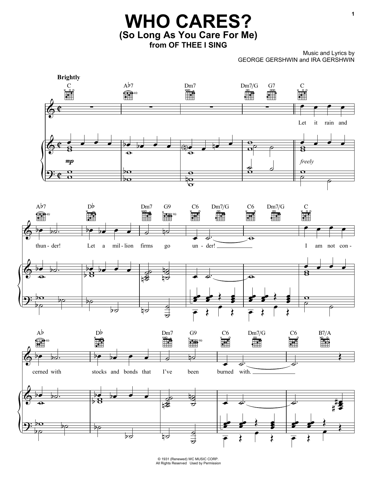George Gershwin Who Cares? (So Long As You Care For Me) Sheet Music