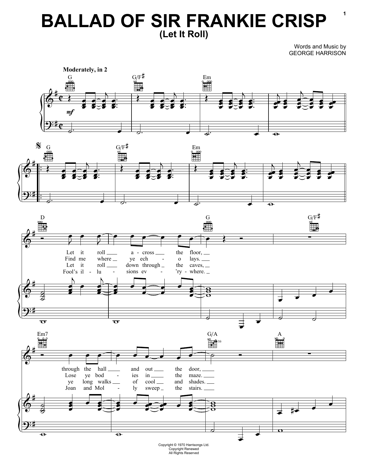 George Harrison Ballad Of Sir Frankie Crisp (Let It Roll) Sheet Music