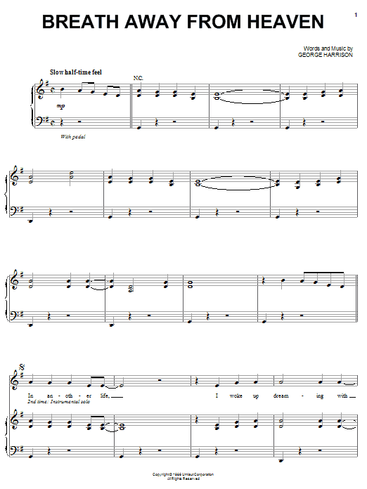 George Harrison Breath Away From Heaven Sheet Music