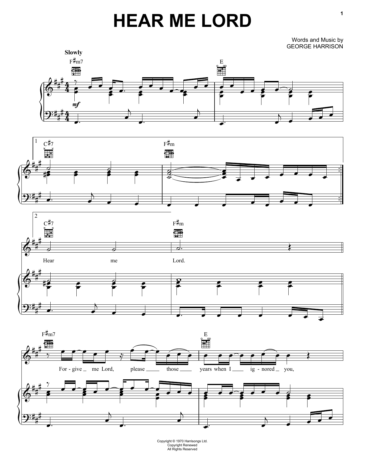 George Harrison Hear Me Lord Sheet Music
