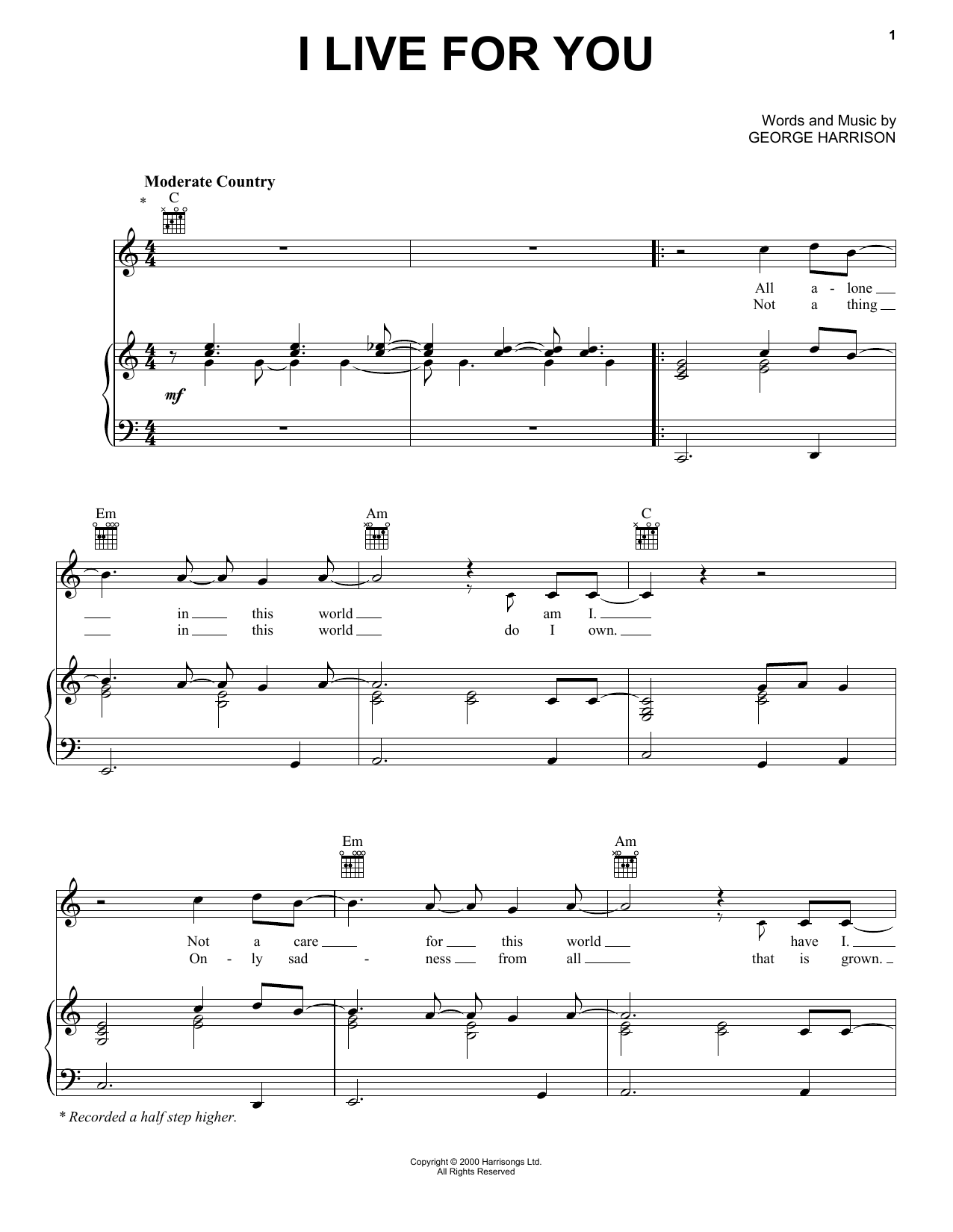 George Harrison I Live For You Sheet Music