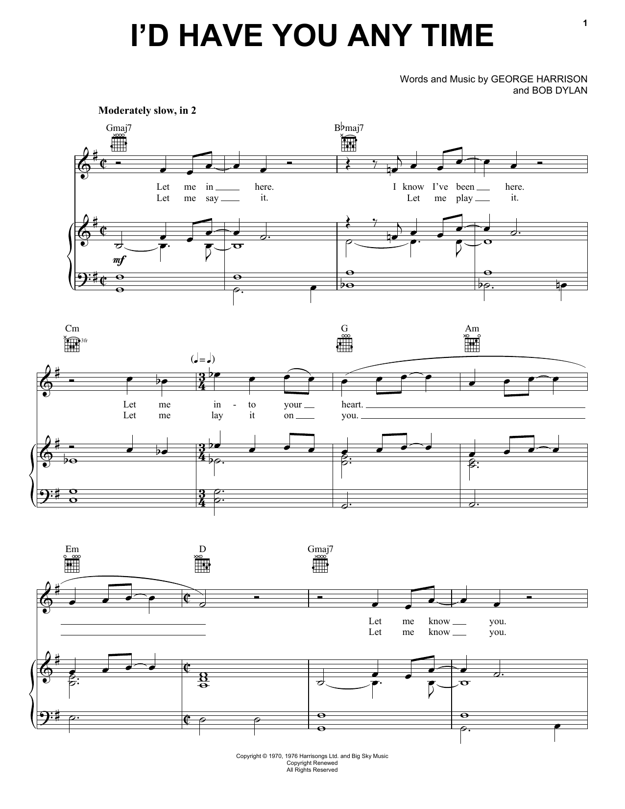 George Harrison I'd Have You Any Time Sheet Music