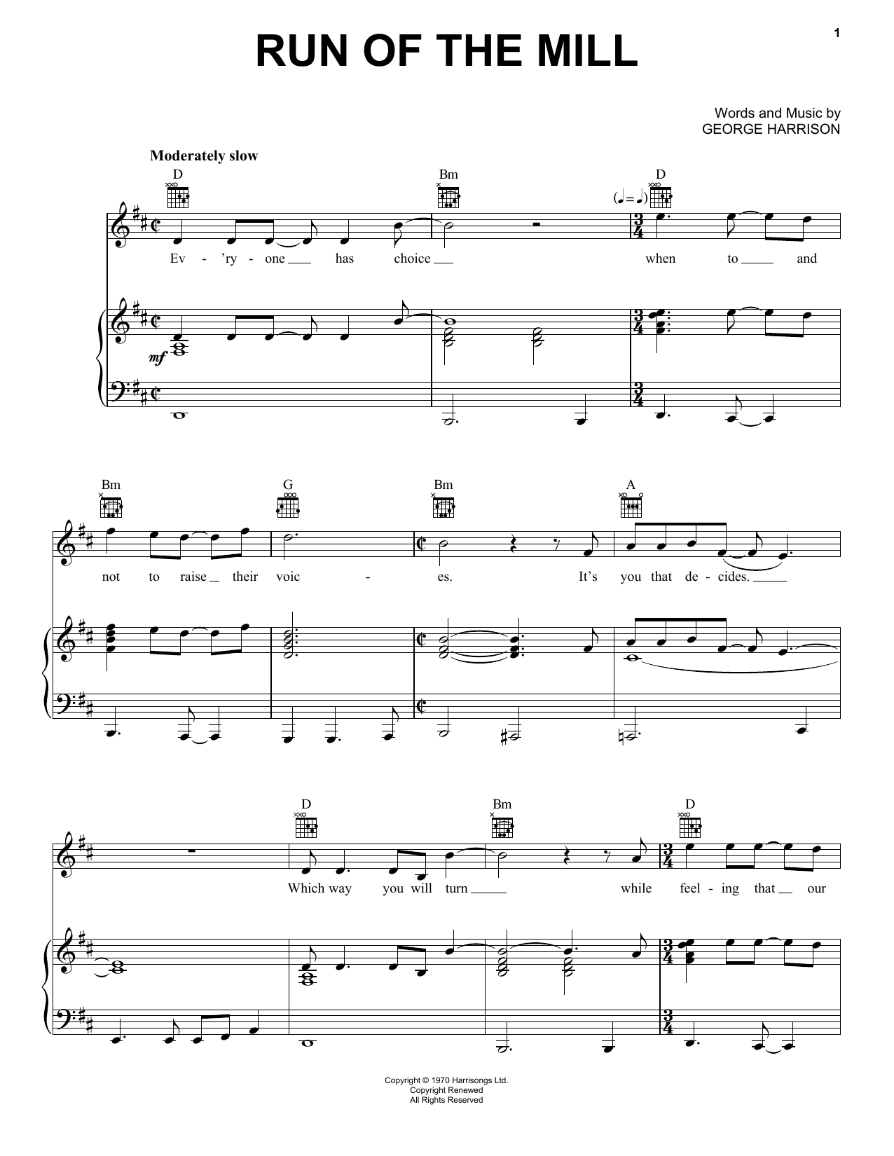 George Harrison Run Of The Mill Sheet Music