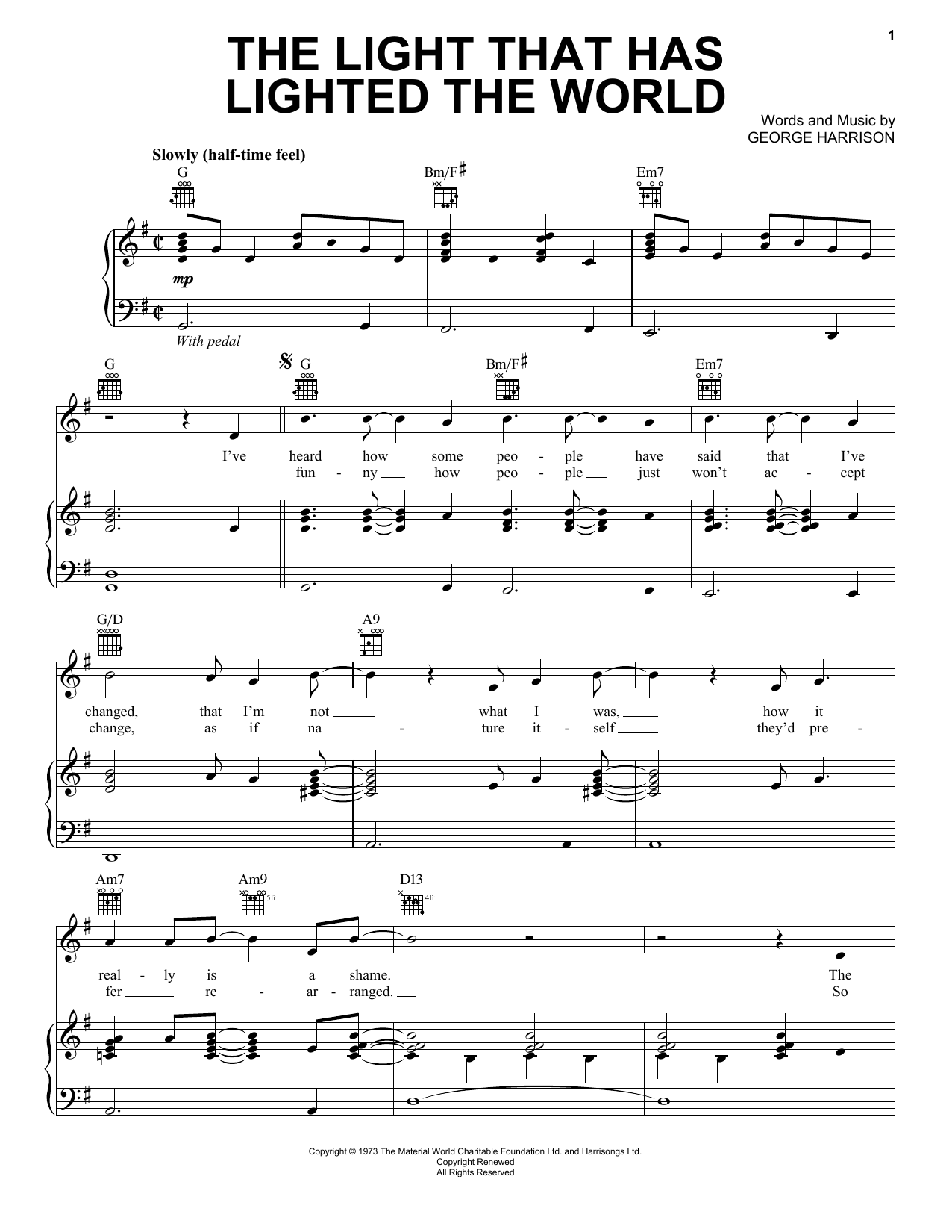 George Harrison The Light That Has Lighted The World Sheet Music