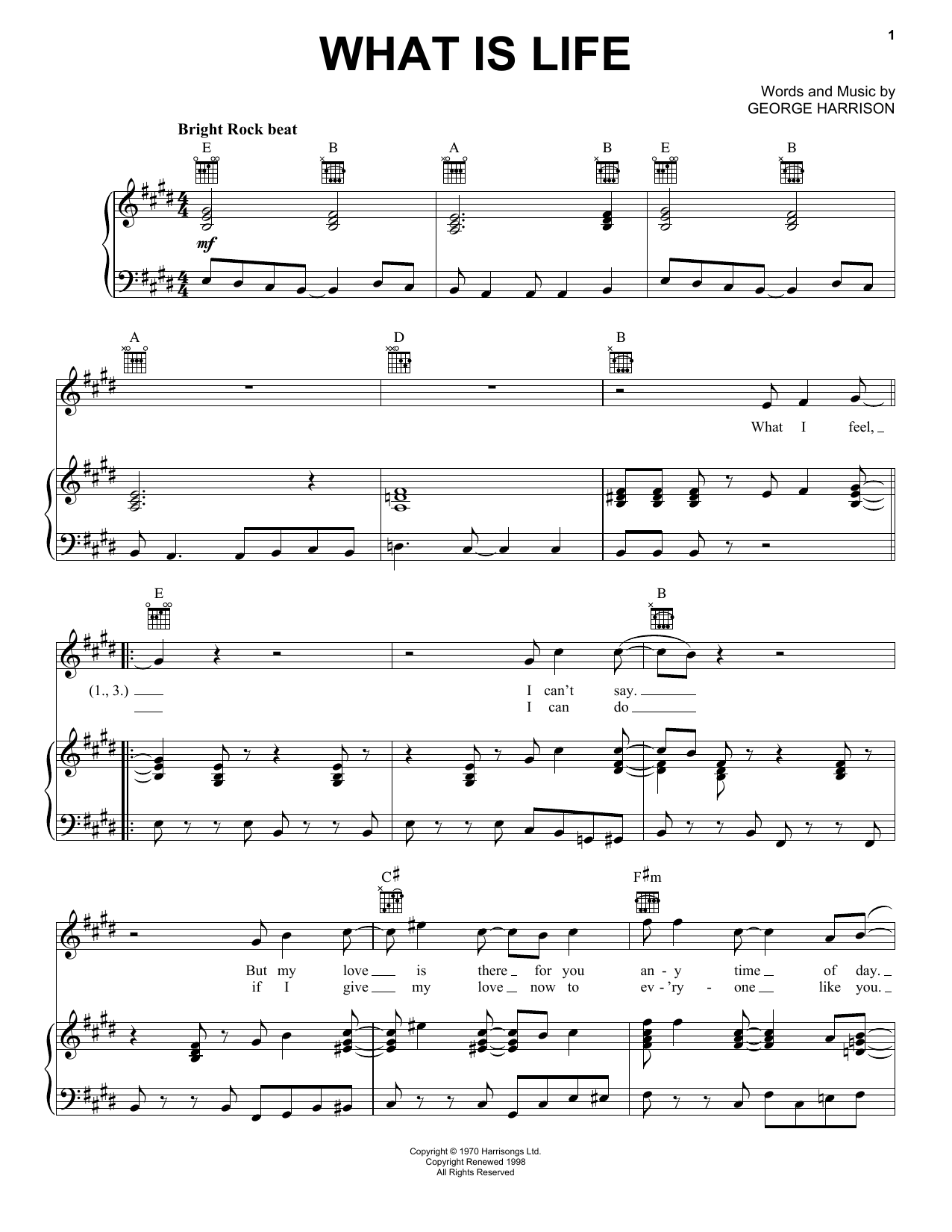 George Harrison What Is Life Sheet Music