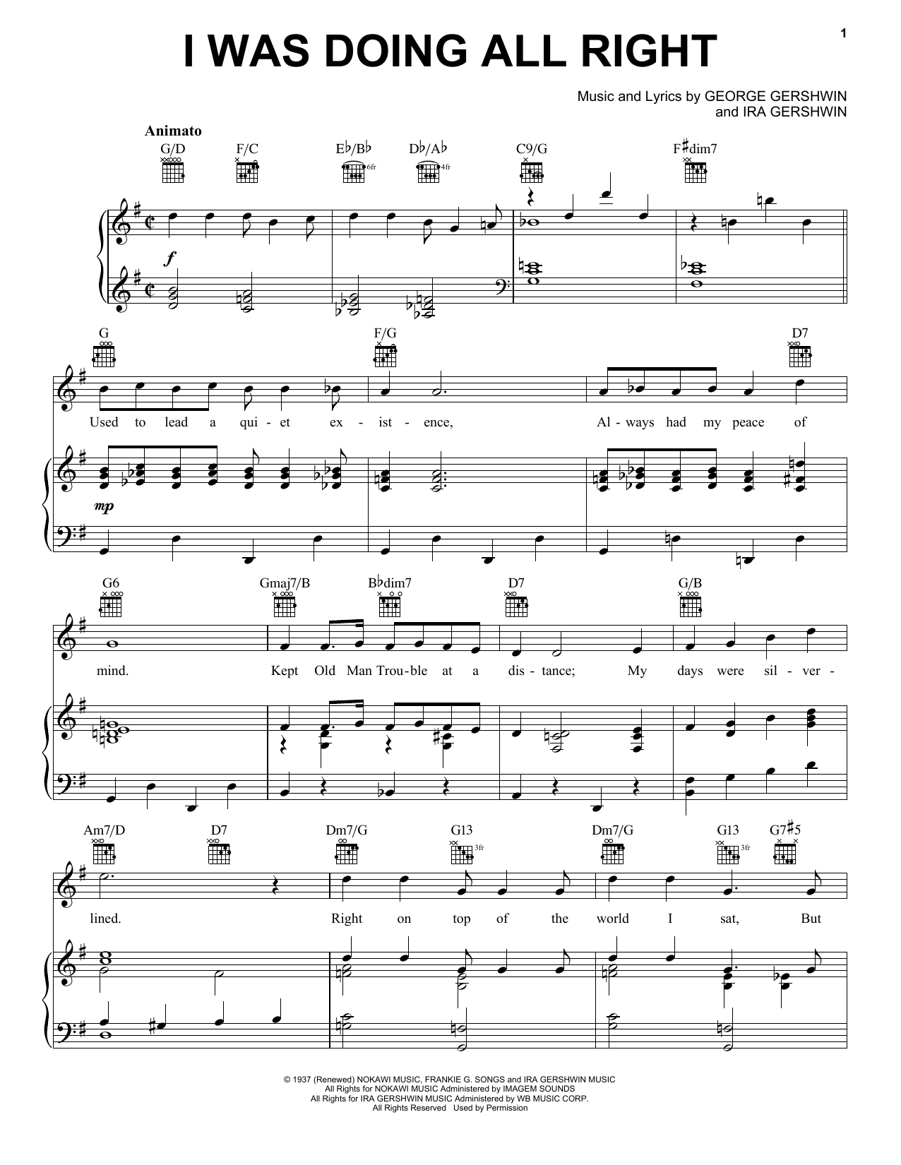 George and Ira Gershwin I Was Doing All Right Sheet Music