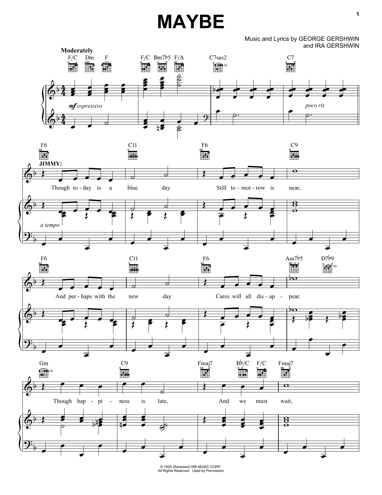 George and Ira Gershwin Maybe Sheet Music