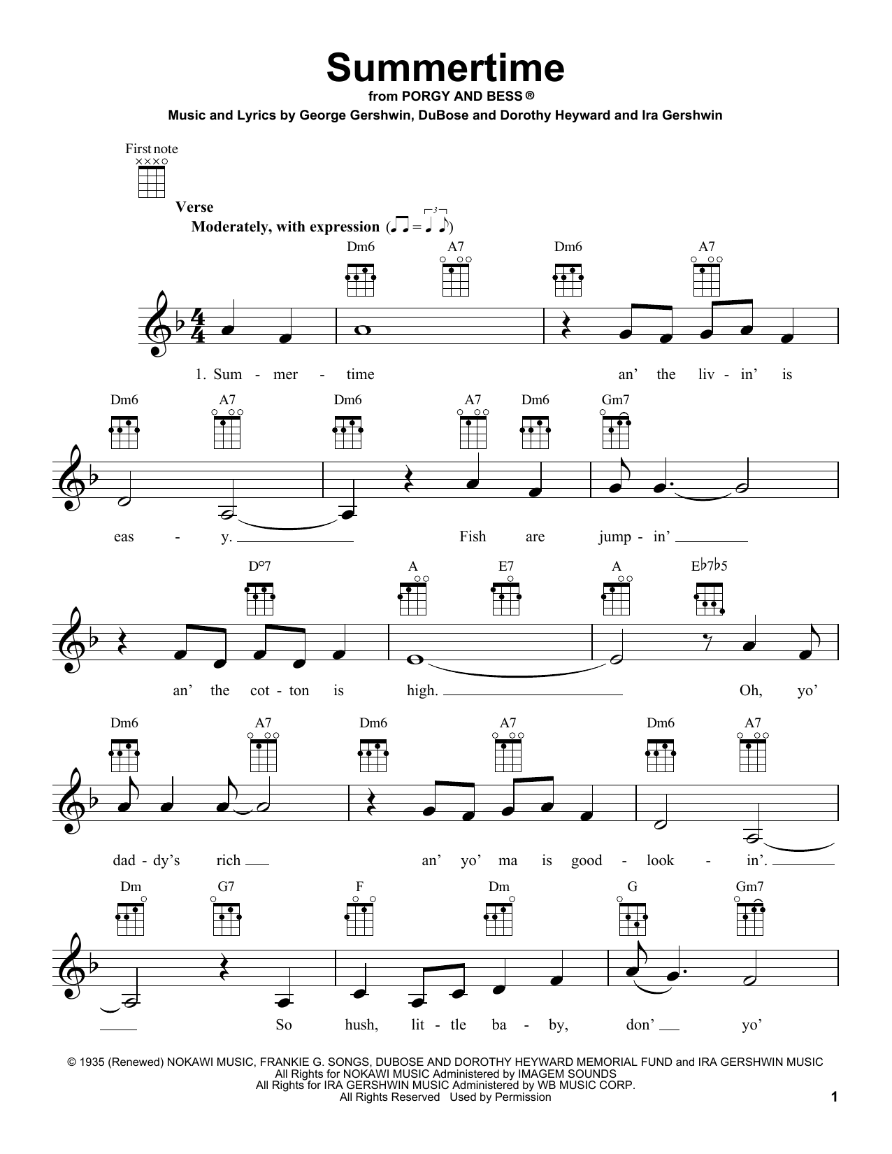 George & Ira Gershwin Summertime Sheet Music