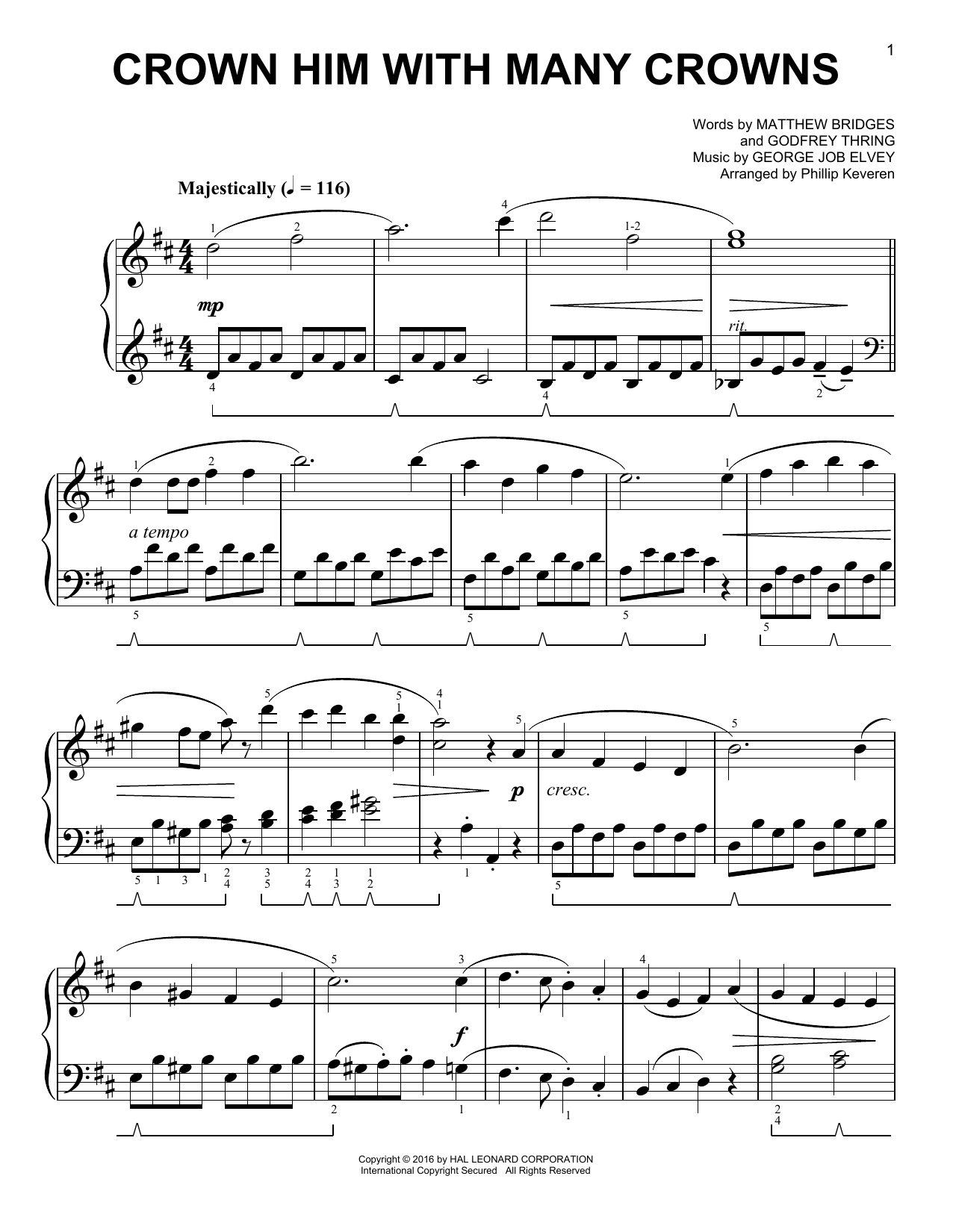 George Job Elvey Crown Him With Many Crowns [Classical version] (arr. Phillip Keveren) Sheet Music