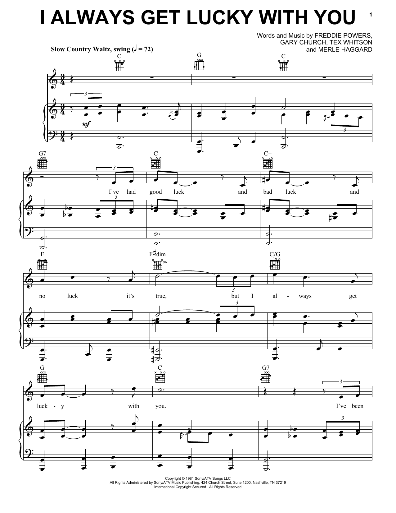 George Jones I Always Get Lucky With You Sheet Music