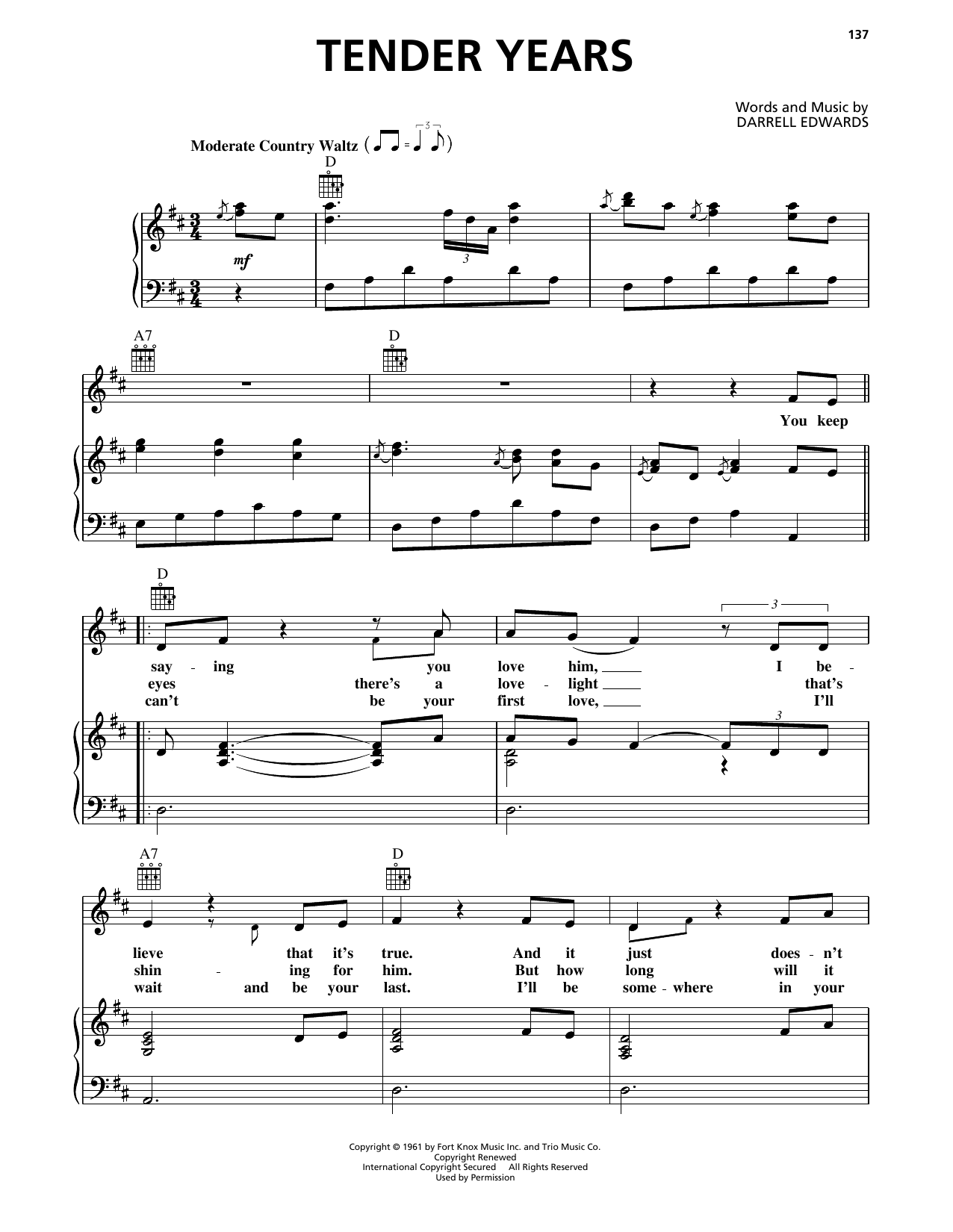 George Jones Tender Years Sheet Music