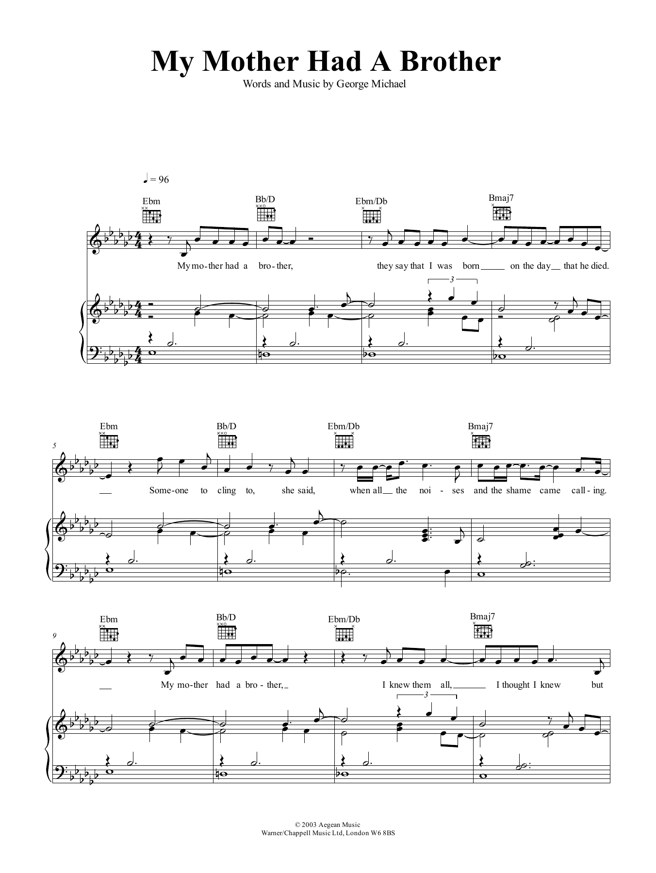 George Michael My Mother Had A Brother Sheet Music