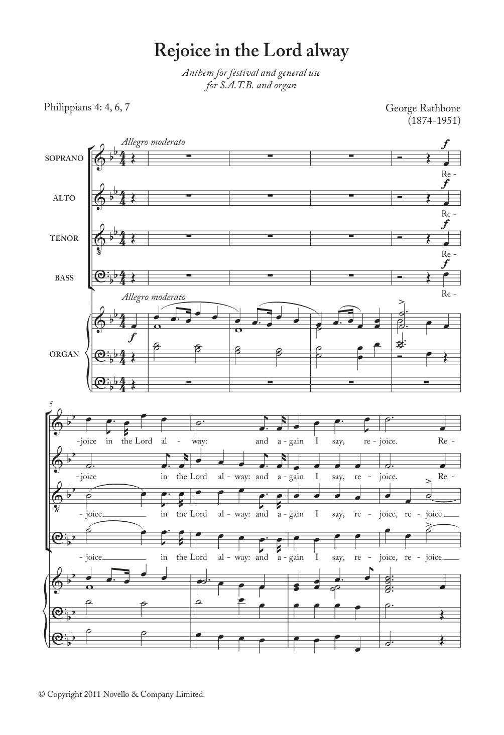 George Rathbone Rejoice In The Lord Alway Sheet Music