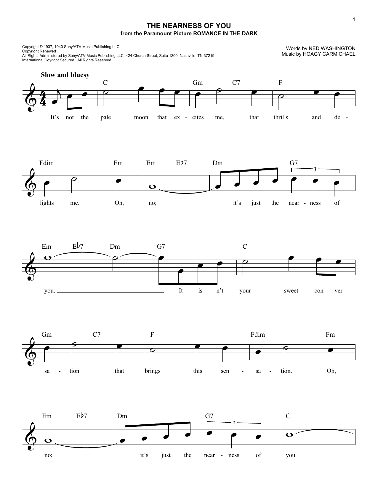 George Shearing The Nearness Of You Sheet Music