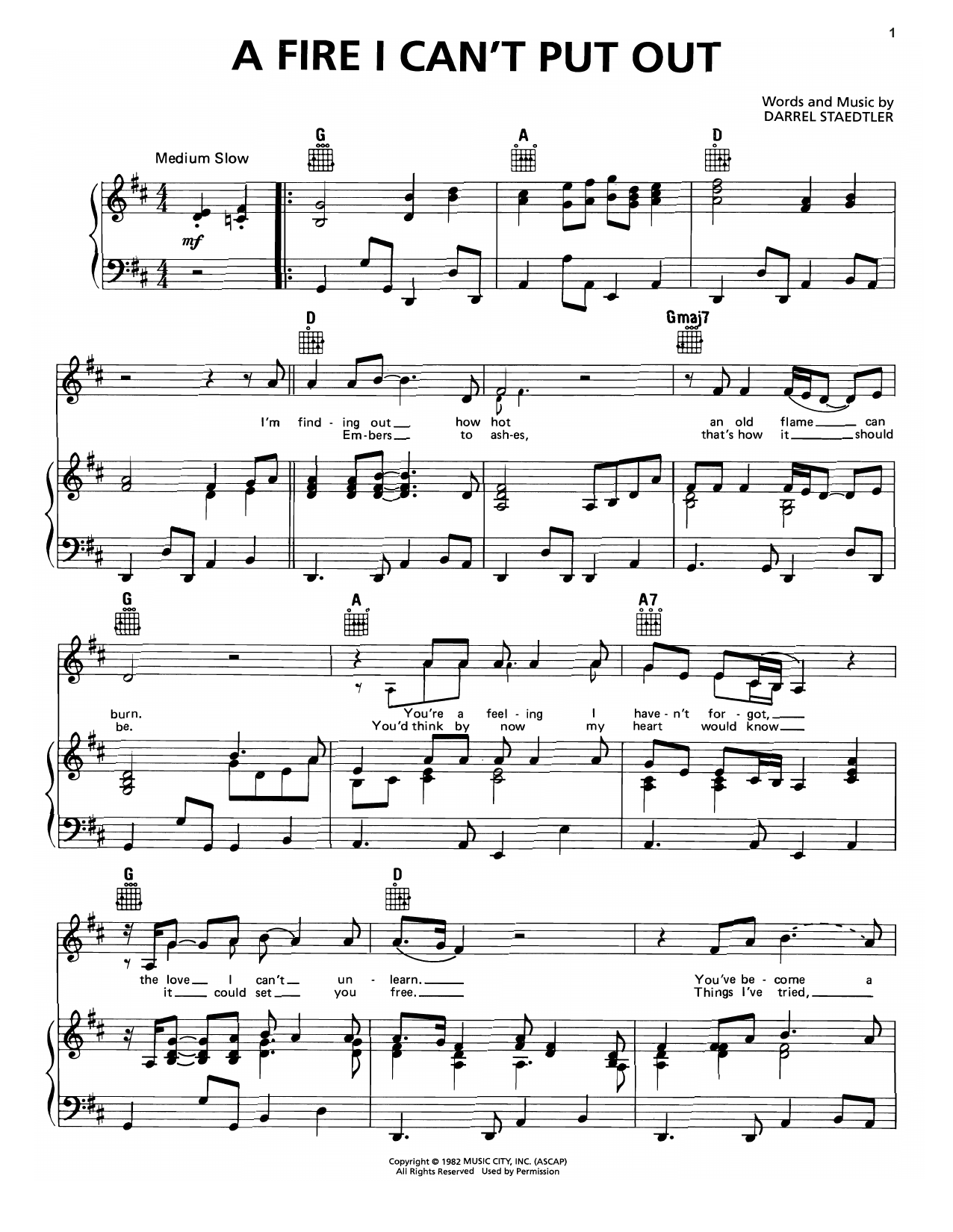 George Strait A Fire I Can't Put Out Sheet Music