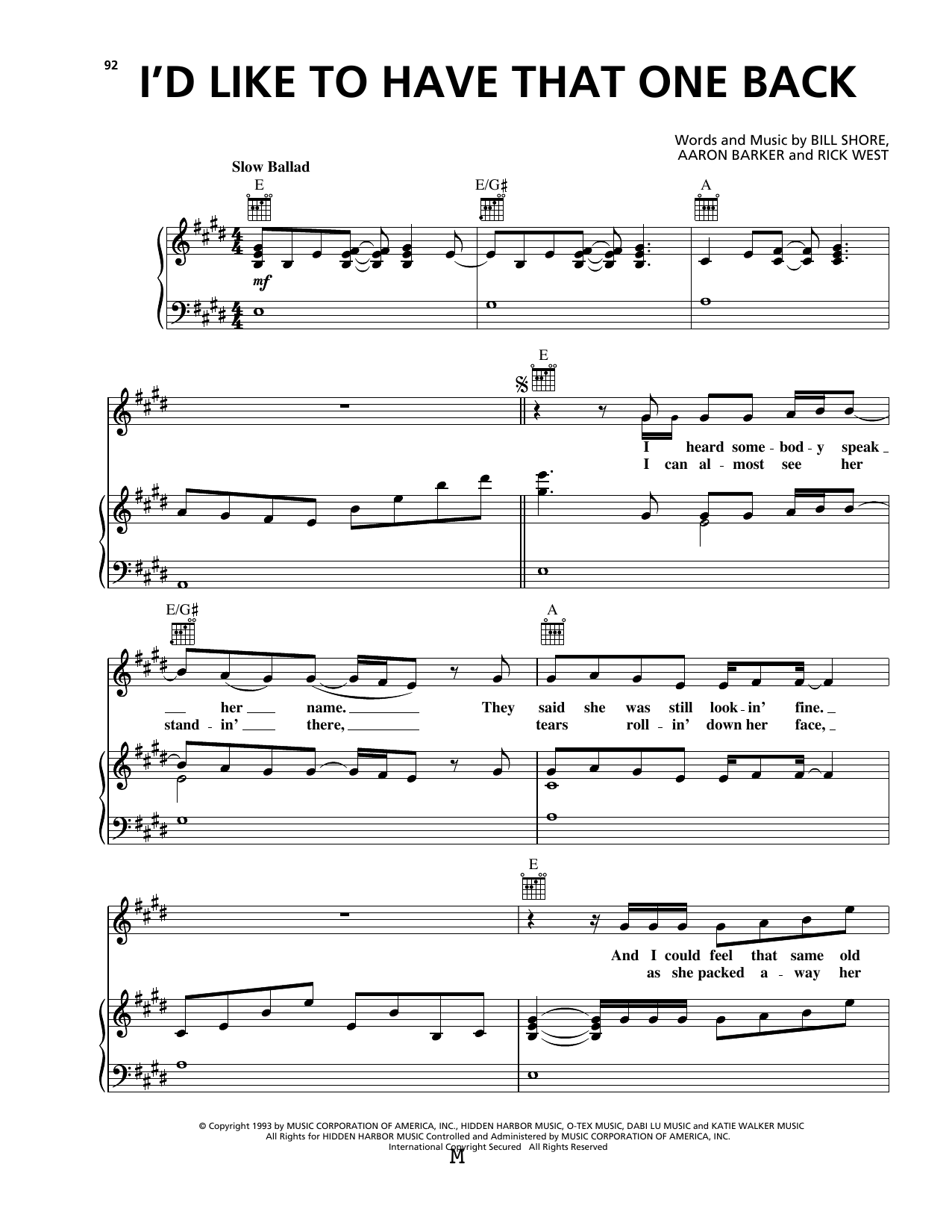 George Strait I'd Like To Have That One Back Sheet Music