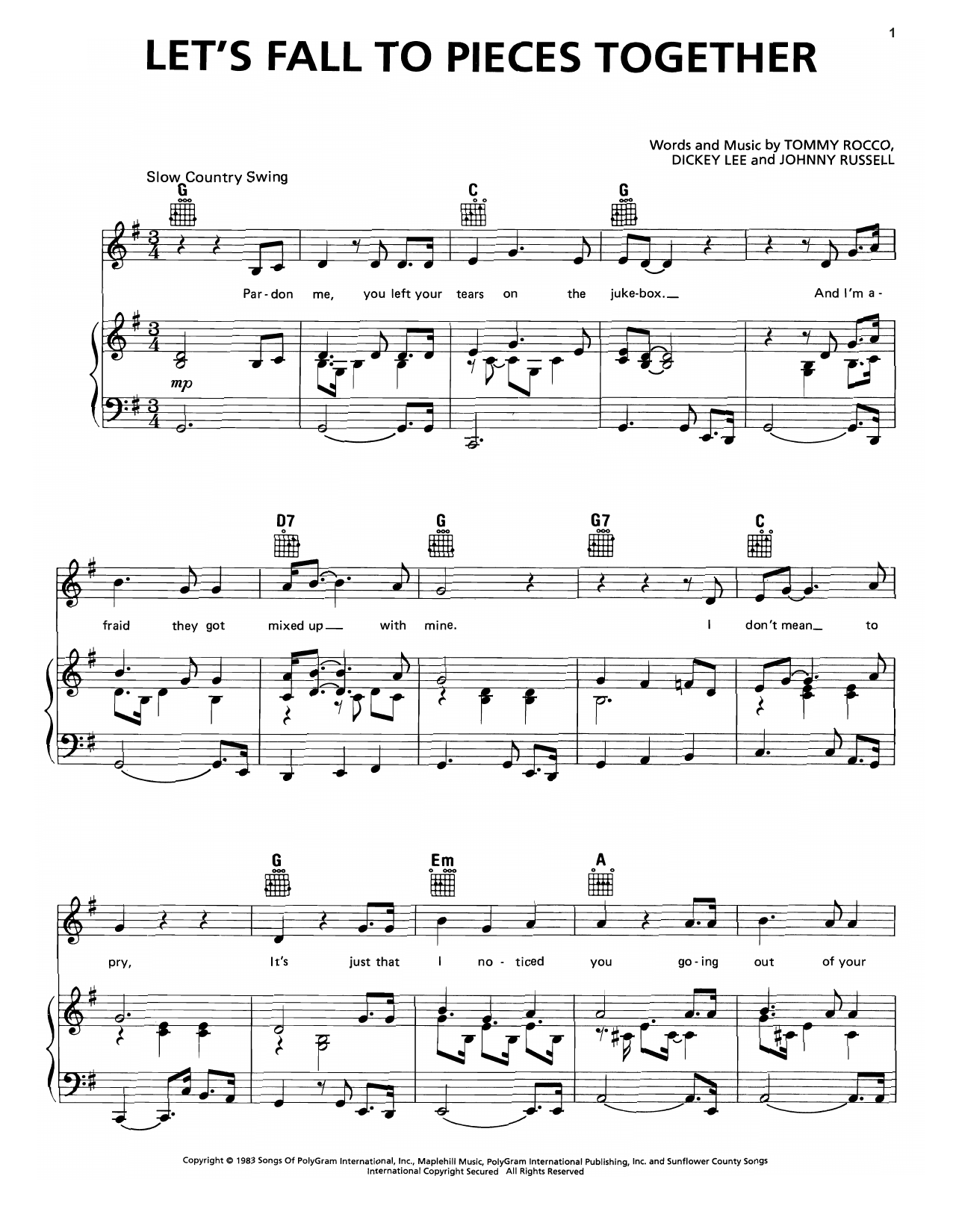 George Strait Let's Fall To Pieces Together Sheet Music