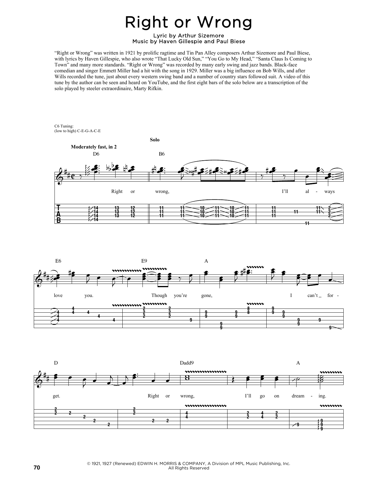 George Strait Right Or Wrong (arr. Fred Sokolow) Sheet Music