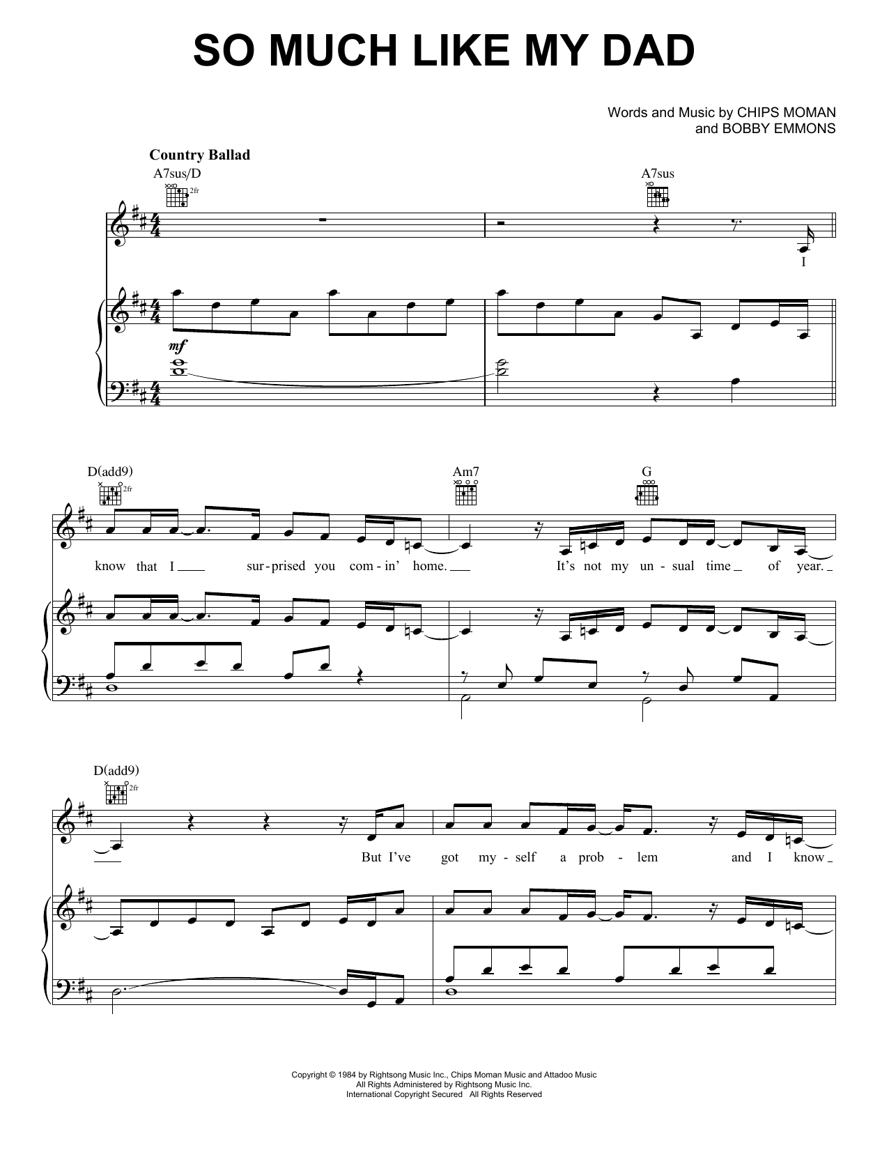 George Strait So Much Like My Dad Sheet Music