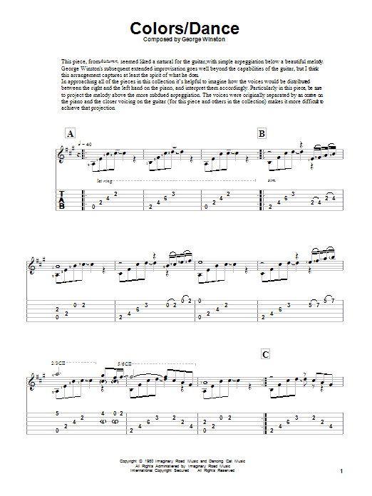 George Winston Colors/Dance Sheet Music