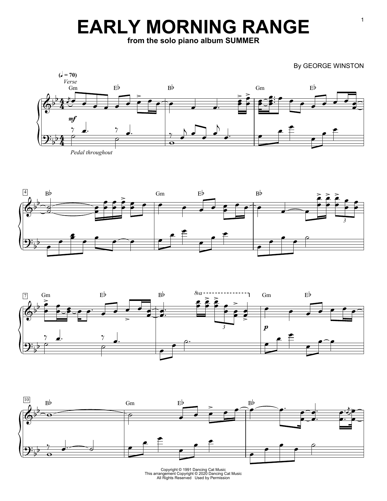 George Winston Early Morning Range Sheet Music