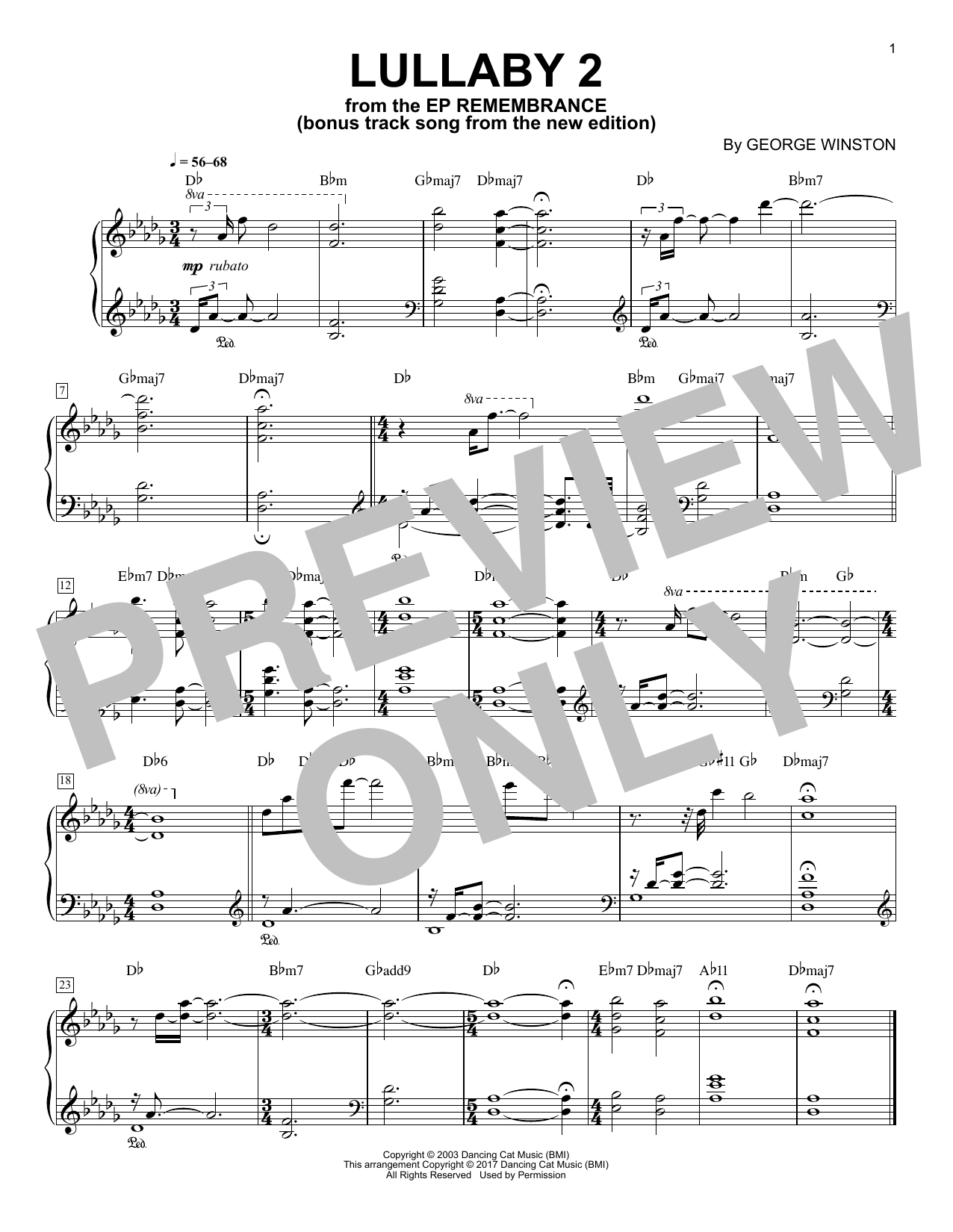 George Winston Lullaby 2 Sheet Music