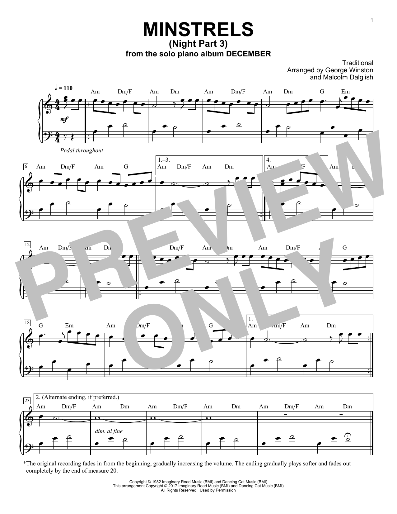 George Winston Minstrels (Night Part 3) Sheet Music