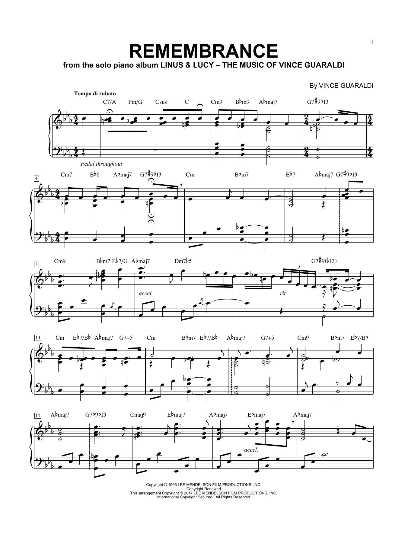 George Winston Remembrance (In Remembrance Of Me) Sheet Music