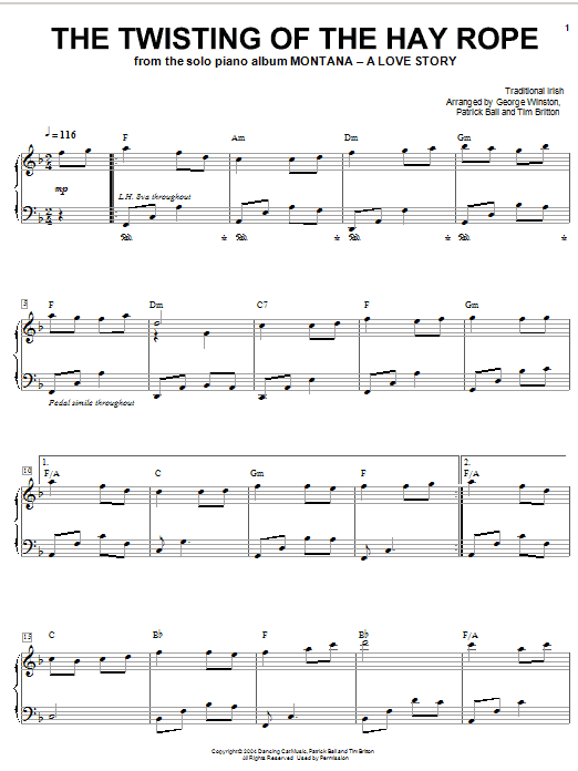 George Winston The Twisting Of The Hay Rope Sheet Music