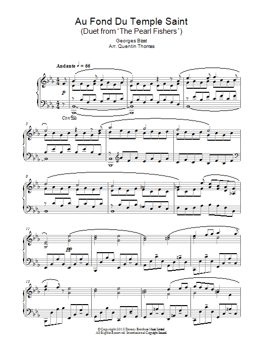 Georges Bizet Au Fond Du Temple Saint Sheet Music