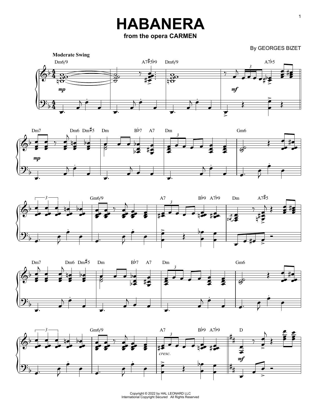 Georges Bizet Habanera [Jazz version] (arr. Brent Edstrom) Sheet Music