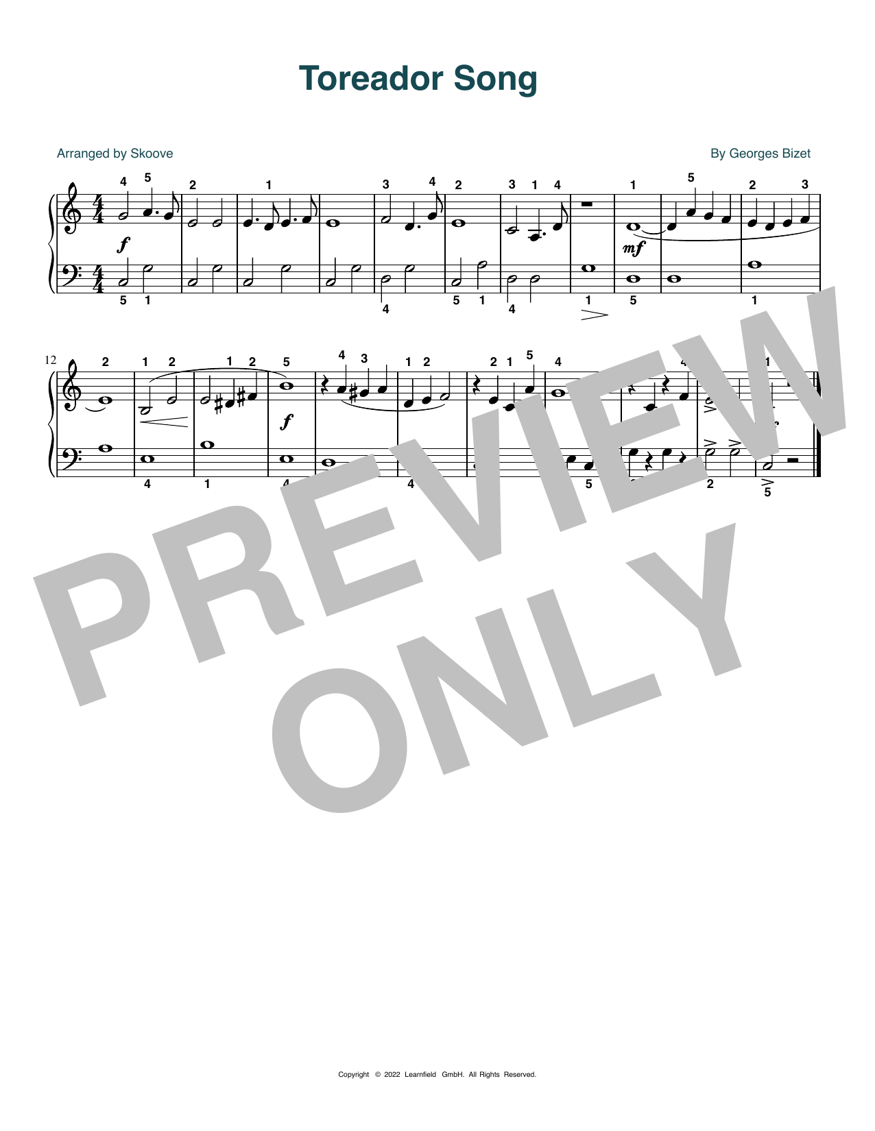 Georges Bizet Toreador Song (arr. Skoove) Sheet Music