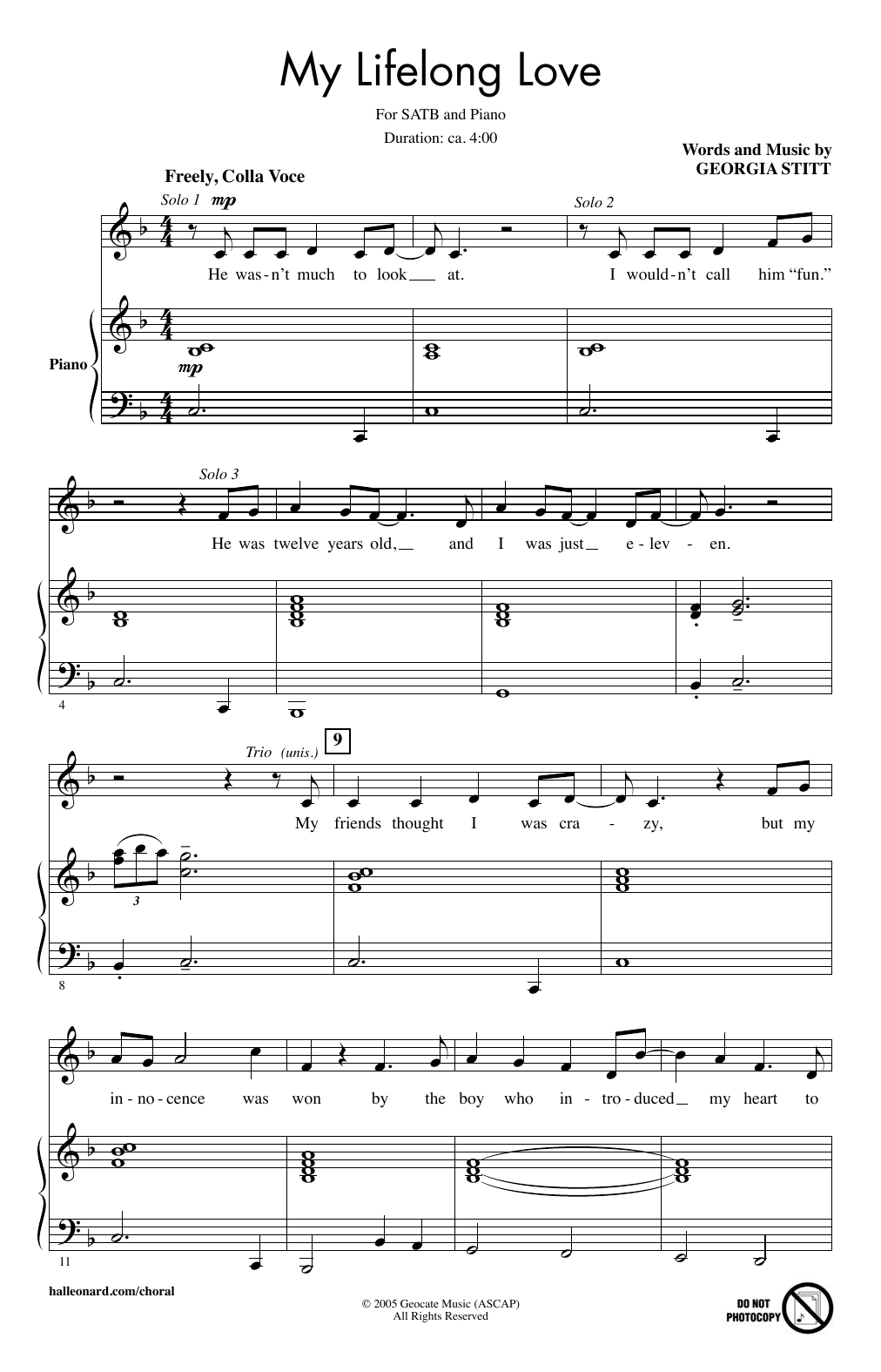 Georgia Stitt My Lifelong Love Sheet Music