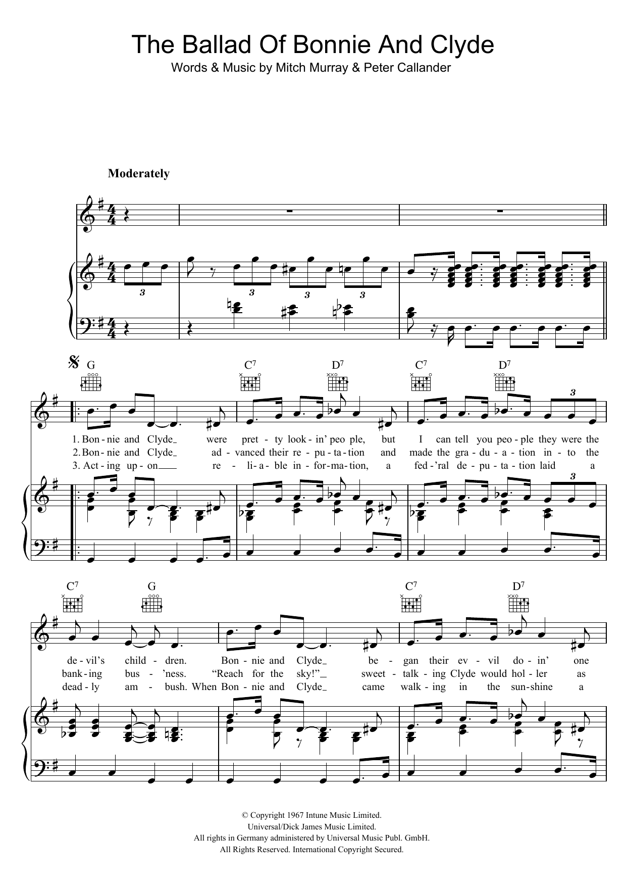 Georgie Fame The Ballad Of Bonnie And Clyde Sheet Music