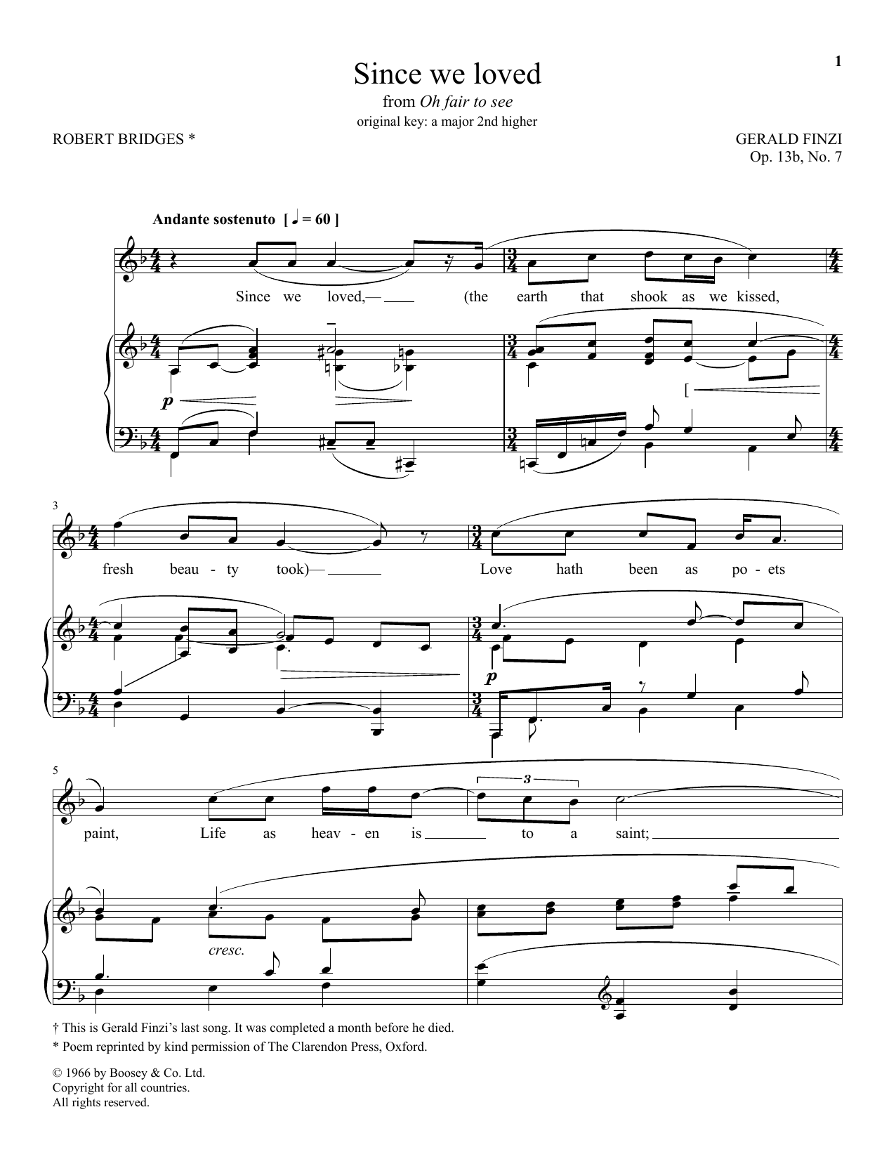 Gerald Finzi Since We Loved Sheet Music