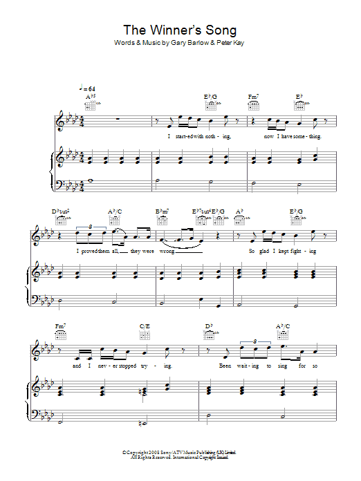 Geraldine The Winner's Song Sheet Music
