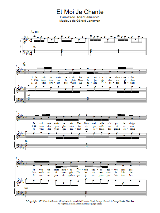 Gerard Lenorman Et Moi Je Chante Sheet Music