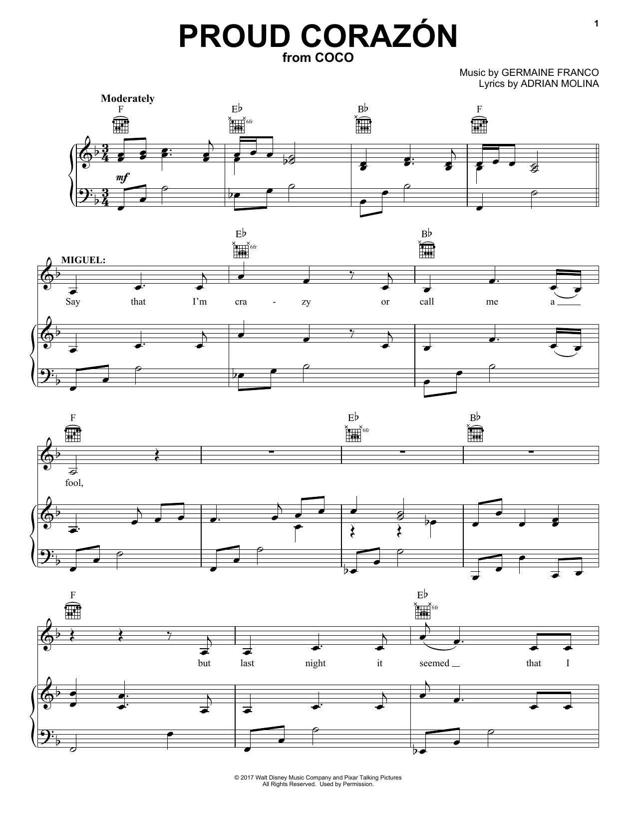 Germaine Franco & Adrian Molina Proud Corazon (from Coco) Sheet Music